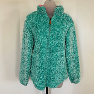 Simply Southern Full Sherpa Pullover Sweater‎ Youth L Sea Glass Teal Pink